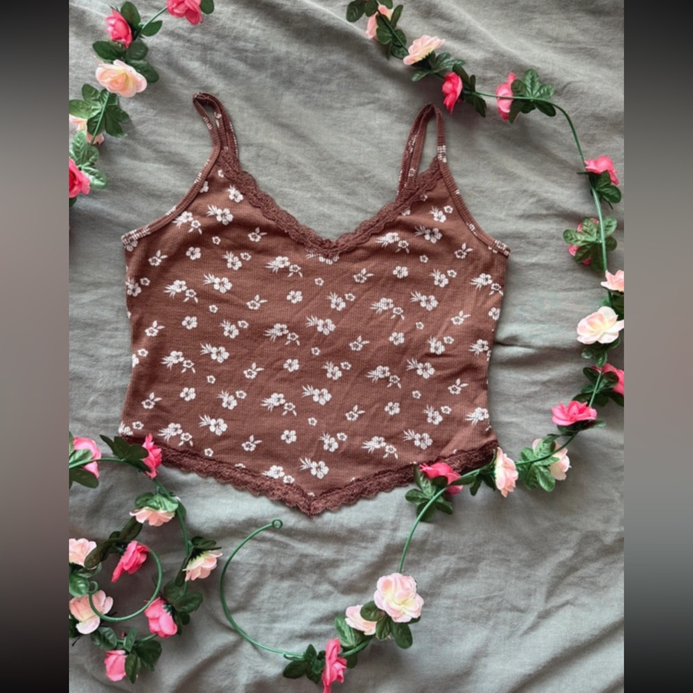 Hollister Brown Floral Lace Tank